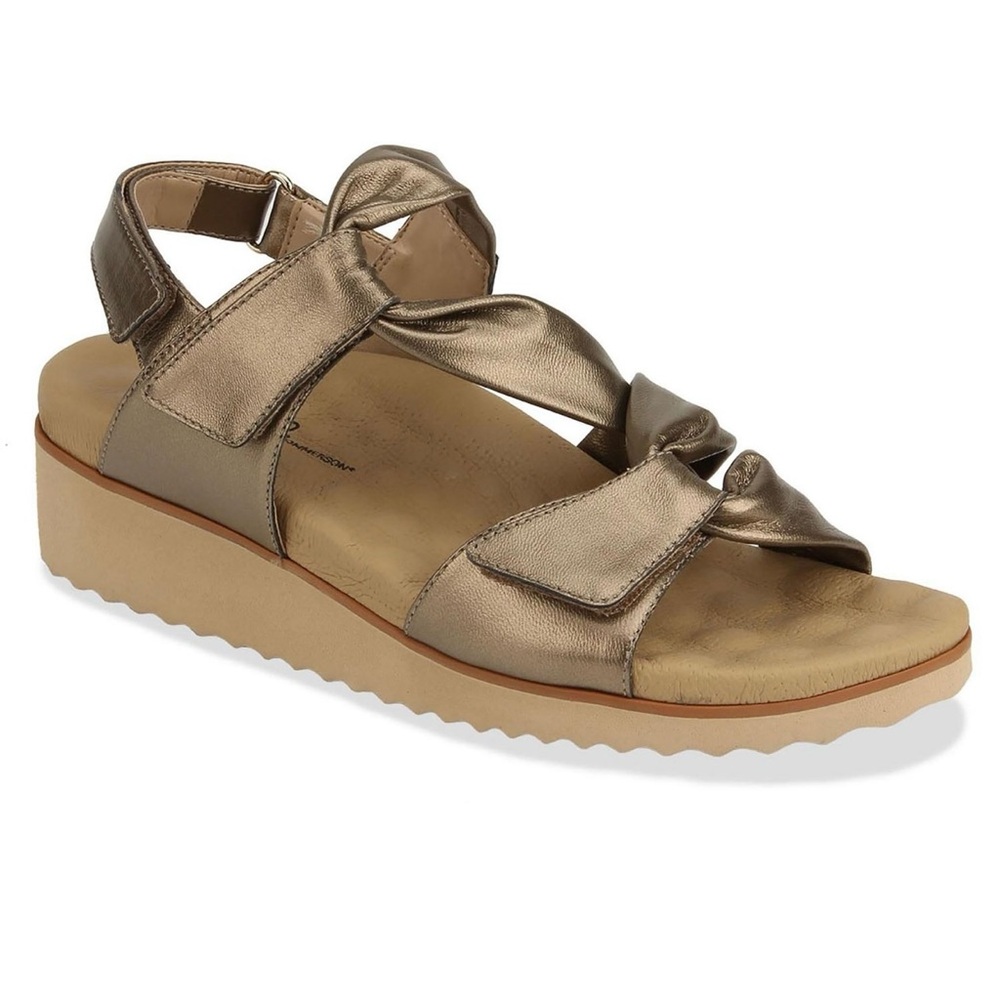 Ros Hommerson Hillary Women's Sandal Bronze Leather Adj Comfort Low Wedge 7.5ww